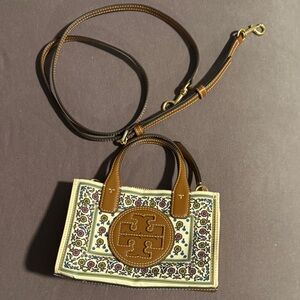 Tory Burch Tan and Cream Patterned Crossbody Bag